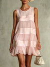 Carla | Vestito corto patchwork rosa chiaro a strati in chiffon plissettato e satinato