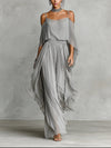 Isabella | Top Grigio Fluttuante e Pantaloni in Chiffon • S1