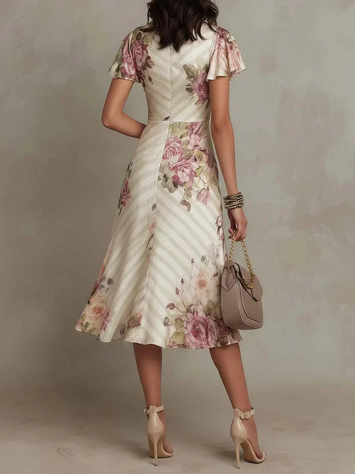Alba | Elegante Abito Midi Drappeggiato con Fiori