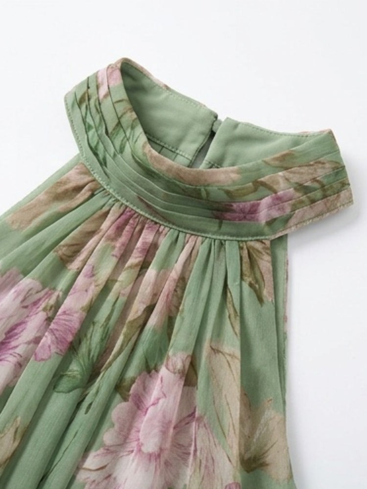 Leah - Abito Maxi in Chiffon Verde con Scollatura a Halter