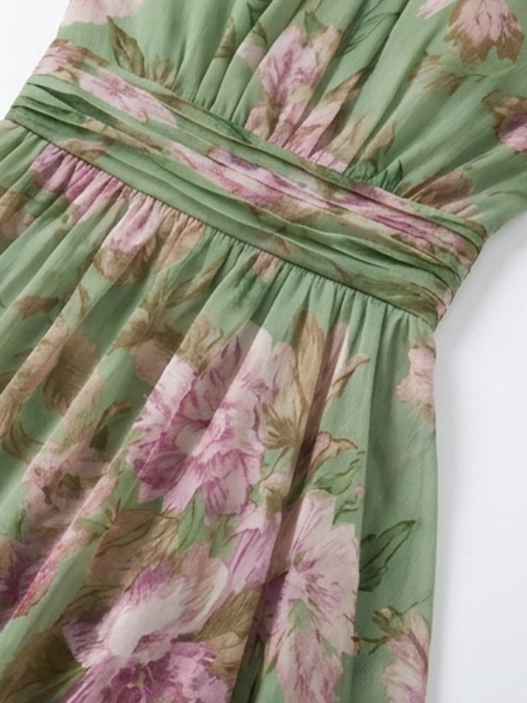 Leah - Abito Maxi in Chiffon Verde con Scollatura a Halter
