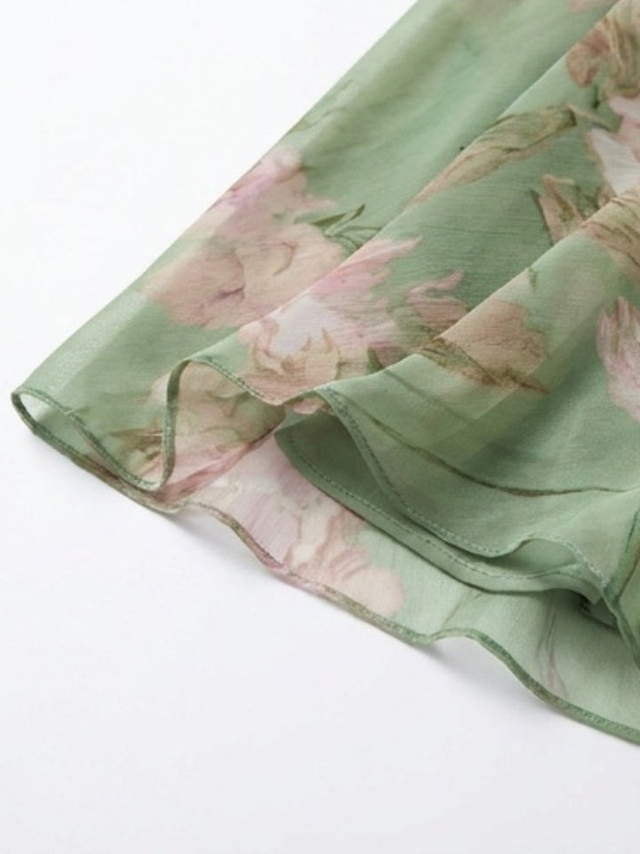 Leah - Abito Maxi in Chiffon Verde con Scollatura a Halter