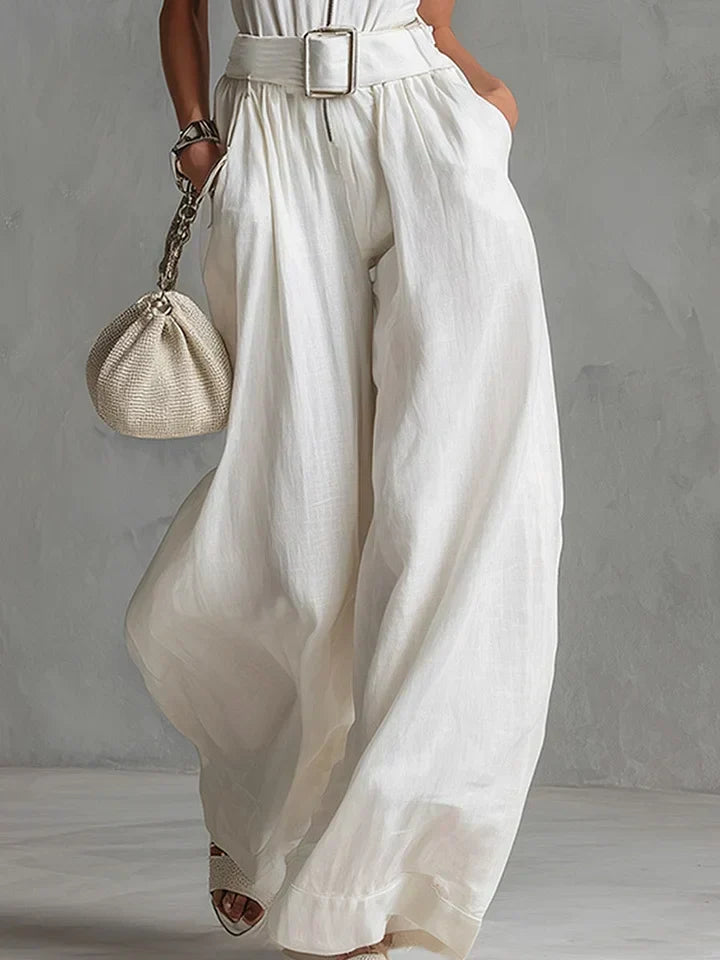Jumpsuit Elegante da Città – Con Cintura, Senza Maniche, Fit Ampio