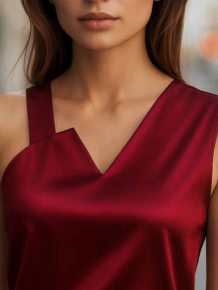 Blusa in Raso con Collo Asimmetrico Elegante