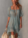 Lorena | Vestito midi blu in pizzo plissettato