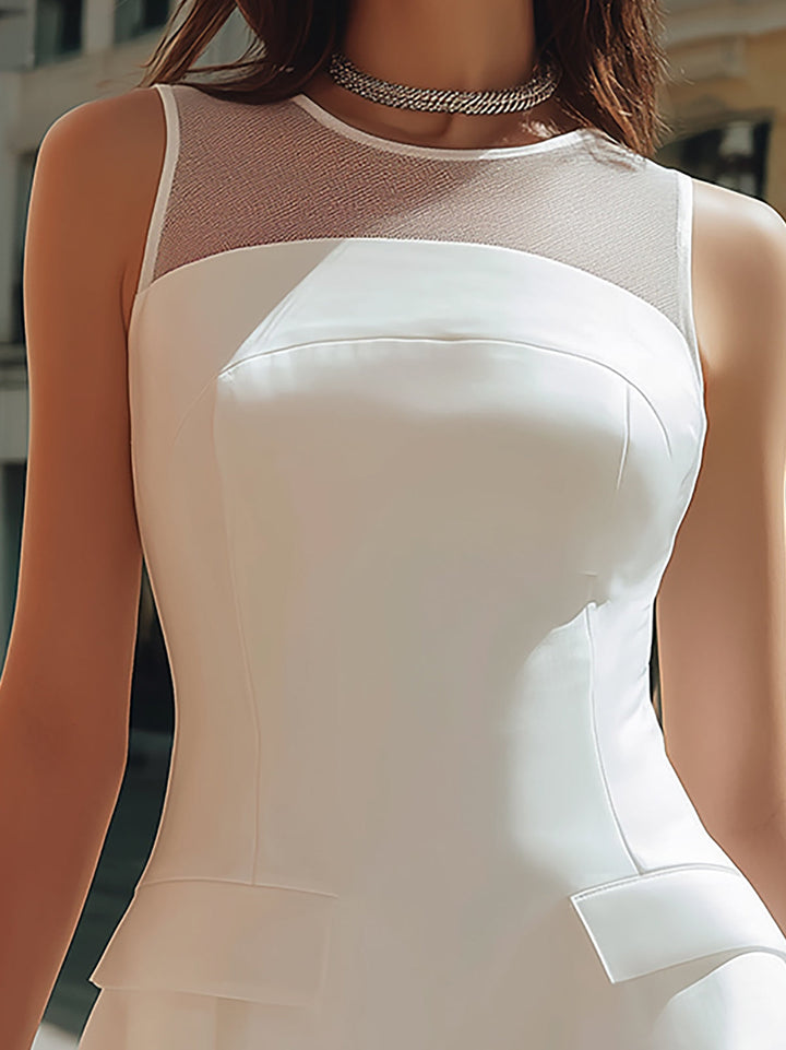 Federica | Vestito mini bianco senza maniche con collo in rete