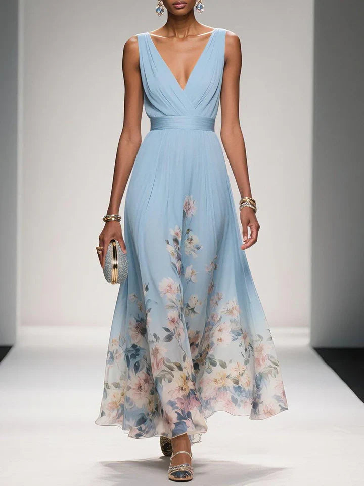 Harper | Abito Maxi a V con Fantasia Floreale