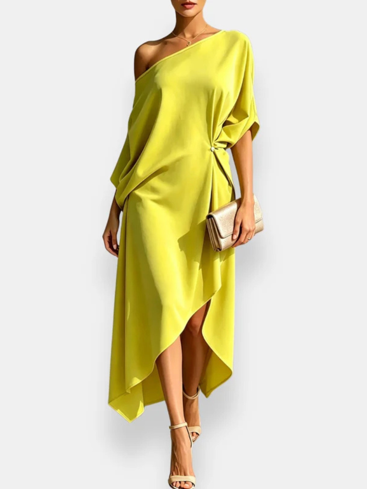 MILENA | ABITO MIDI DRAPPEGGIATO ASIMMETRICO