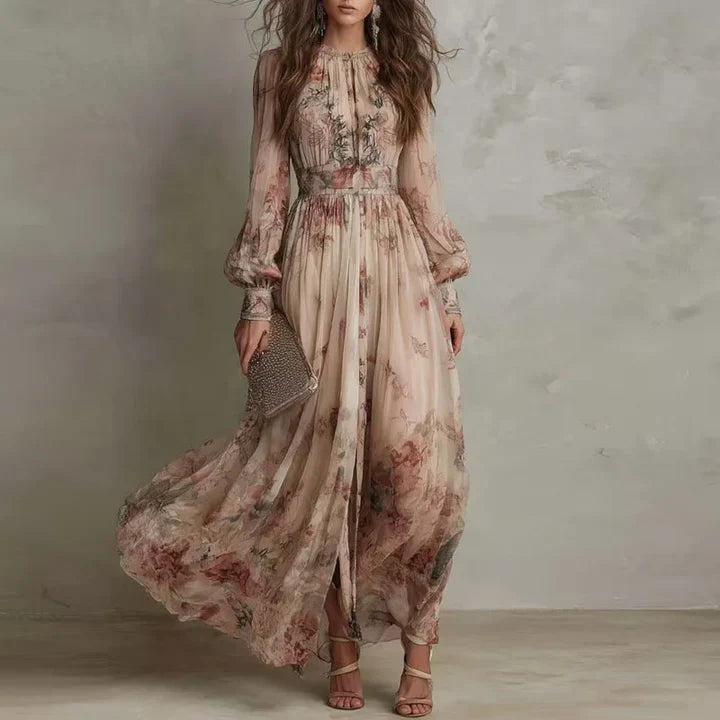 Amelia | Vestito Maxi Floreale Vintage a Vita Alta