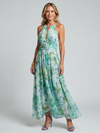 Vestito Midi Portia™ con Scollo Halter e Motivo Floreale Pieghettato