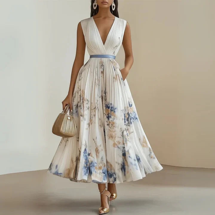 Amelia | Abito Maxi in Chiffon a Fiori Pieghettato