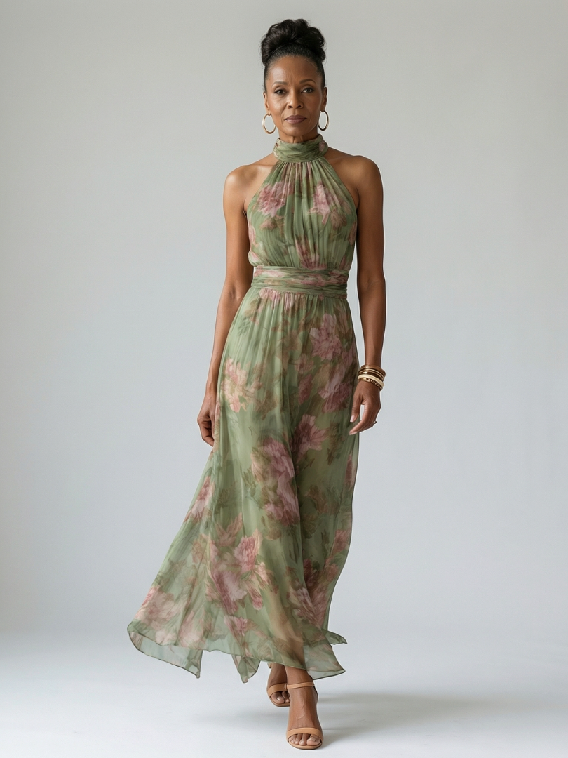 Mirelle™ Abito Midi con Scollo Halter Arricciato