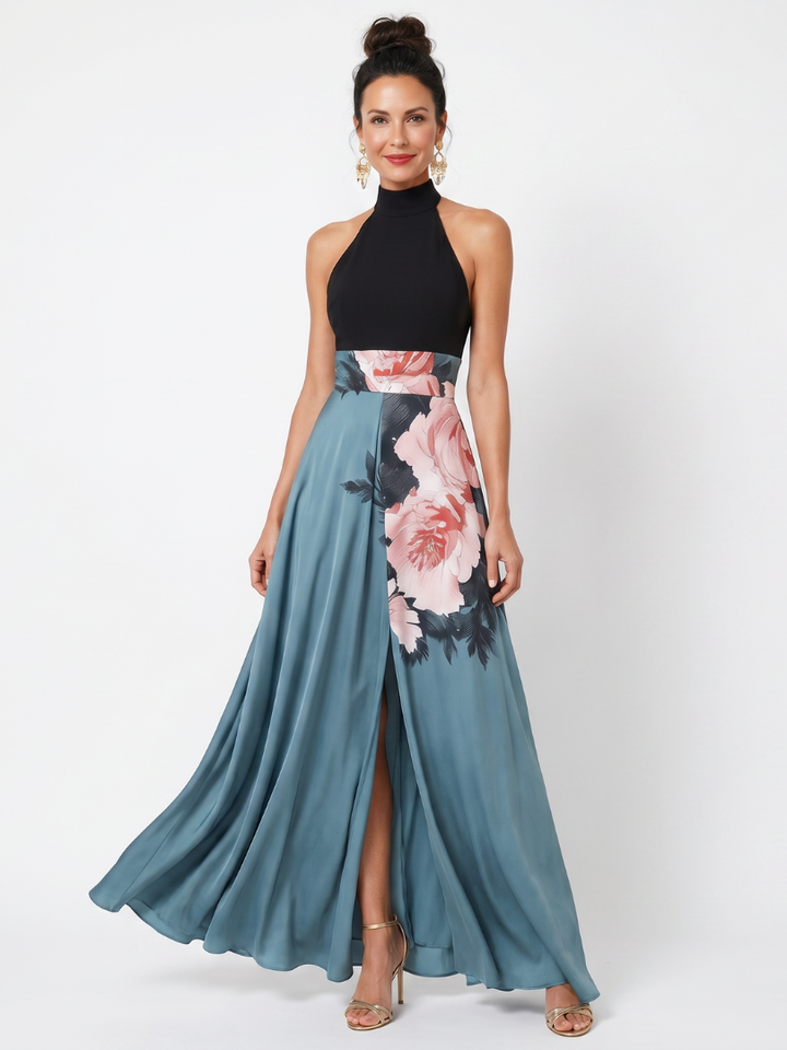 Abito Maxi con Corpetto a Halter e Gonna Floreale Olympas™
