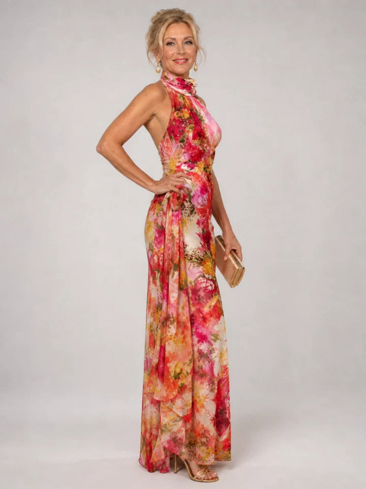 Elisabetta | Abito Maxi Floral con Scollo Halter