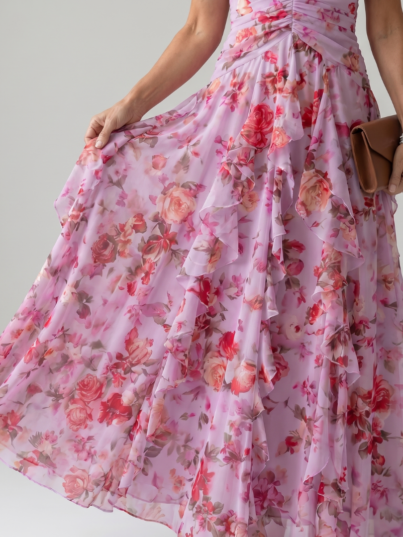 Nori™ Abito Maxy a Fiori con Scollo Halter e Corpino Arricciato