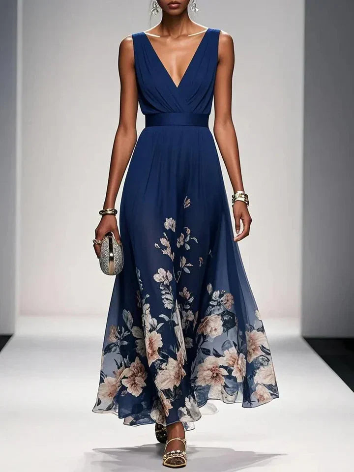 Harper | Abito Maxi a V con Fantasia Floreale