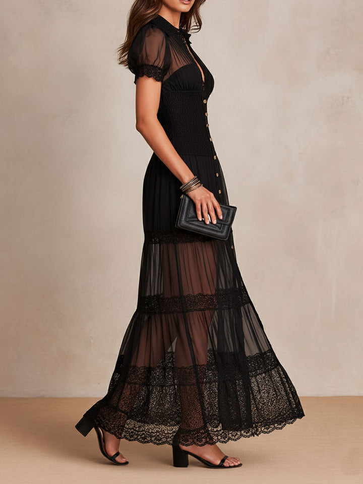 Gillian | Abito Maxi Elegante con Dettagli in Pizzo