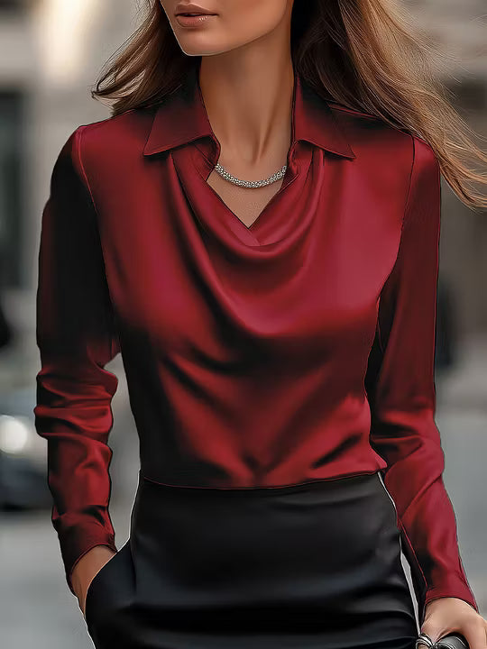 Adriana - Elegante Blusa Bianca in Seta con Collo Drappeggiato