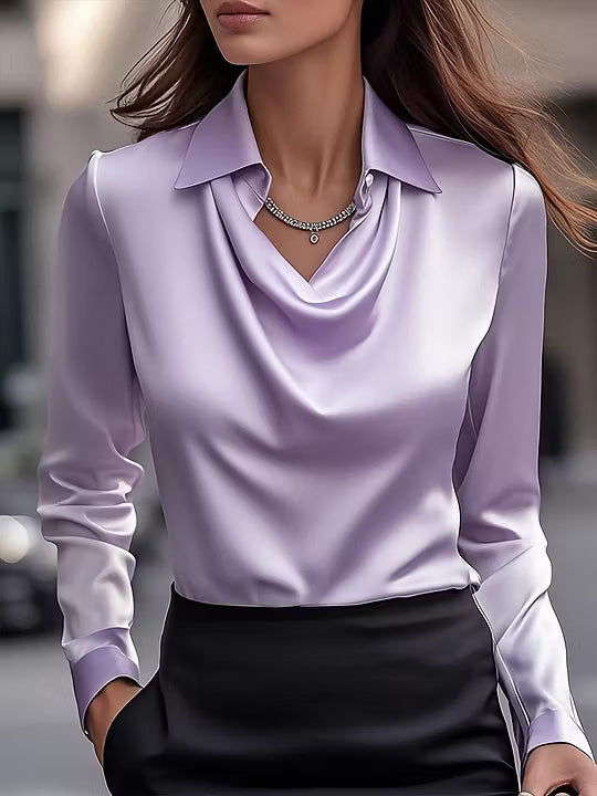 Adriana - Elegante Blusa Bianca in Seta con Collo Drappeggiato