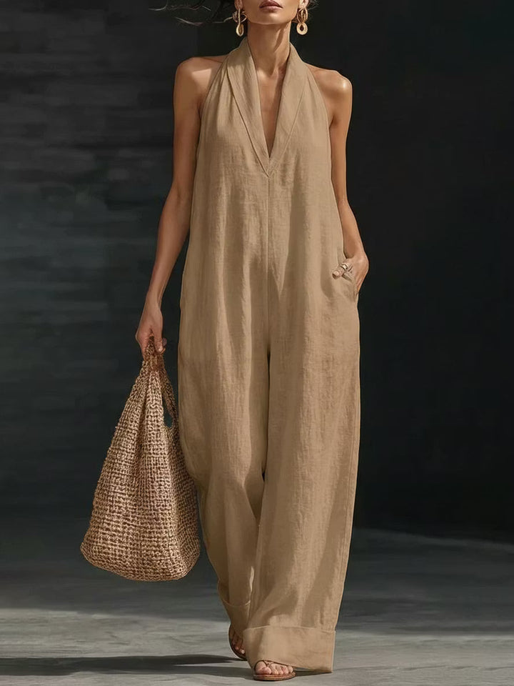 Olivia | Tuta in Lino Minimalista a Gamba Larga
