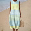 Mia mouwloze jurk con blocchi in giallo e menta