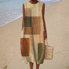 Abito senza maniche Hermina con patchwork in beige