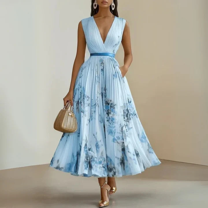 Amelia | Abito Maxi in Chiffon a Fiori Pieghettato