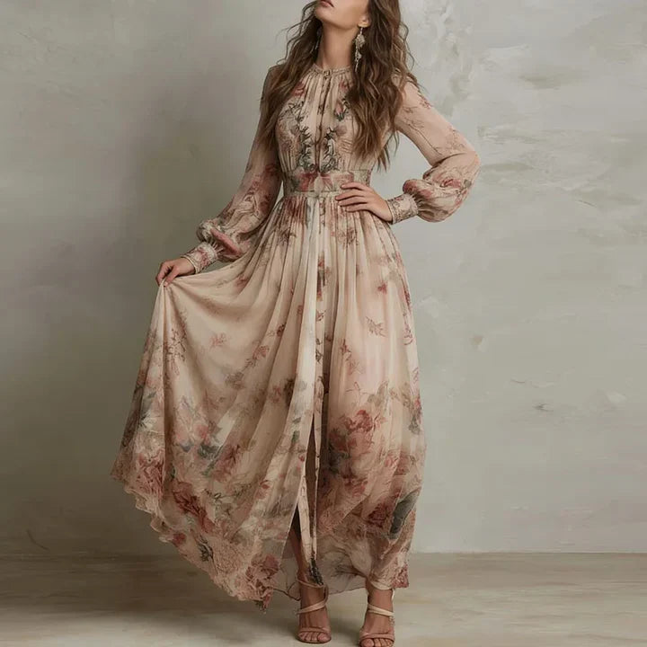 Amelia | Vestito Maxi Floreale Vintage a Vita Alta