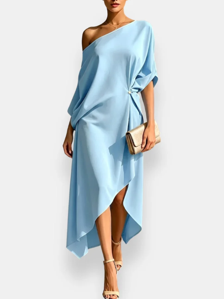 MILENA | ABITO MIDI DRAPPEGGIATO ASIMMETRICO