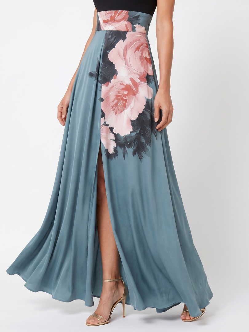 Abito Maxi con Corpetto a Halter e Gonna Floreale Olympas™
