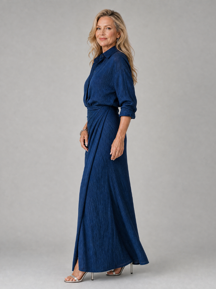 Abito Maxi a Maniche Lunghe Mirque™ con Scollo Avvolgente