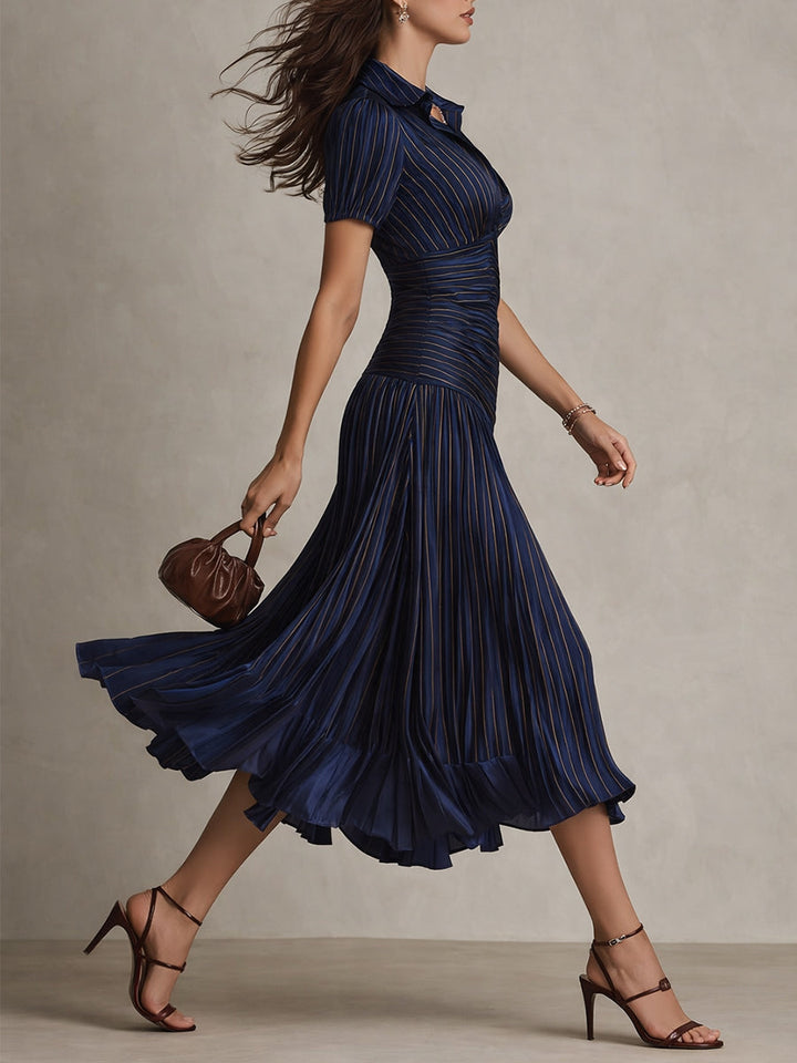 Adriana - Abito Midi in Satin a Strisce Retro