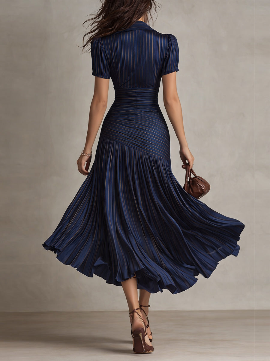 Adriana - Abito Midi in Satin a Strisce Retro