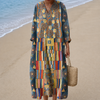 Krista abito con stampa patchwork in grigio blu