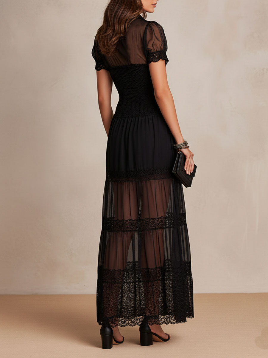Gillian | Abito Maxi Elegante con Dettagli in Pizzo