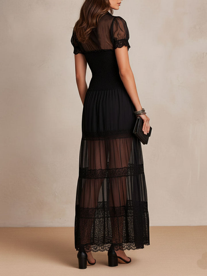 Gillian | Abito Maxi Elegante con Dettagli in Pizzo