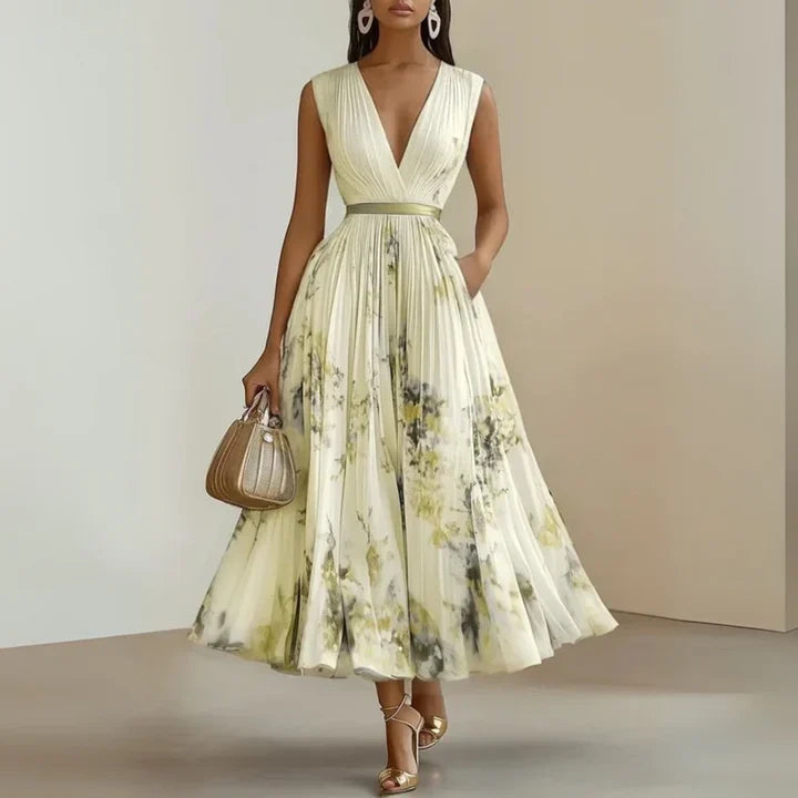 Amelia | Abito Maxi in Chiffon a Fiori Pieghettato