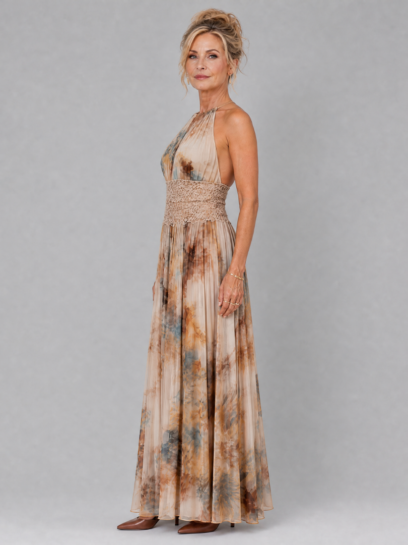 Elavenue™ Abito Maxi con Collo Halter in Pizzo