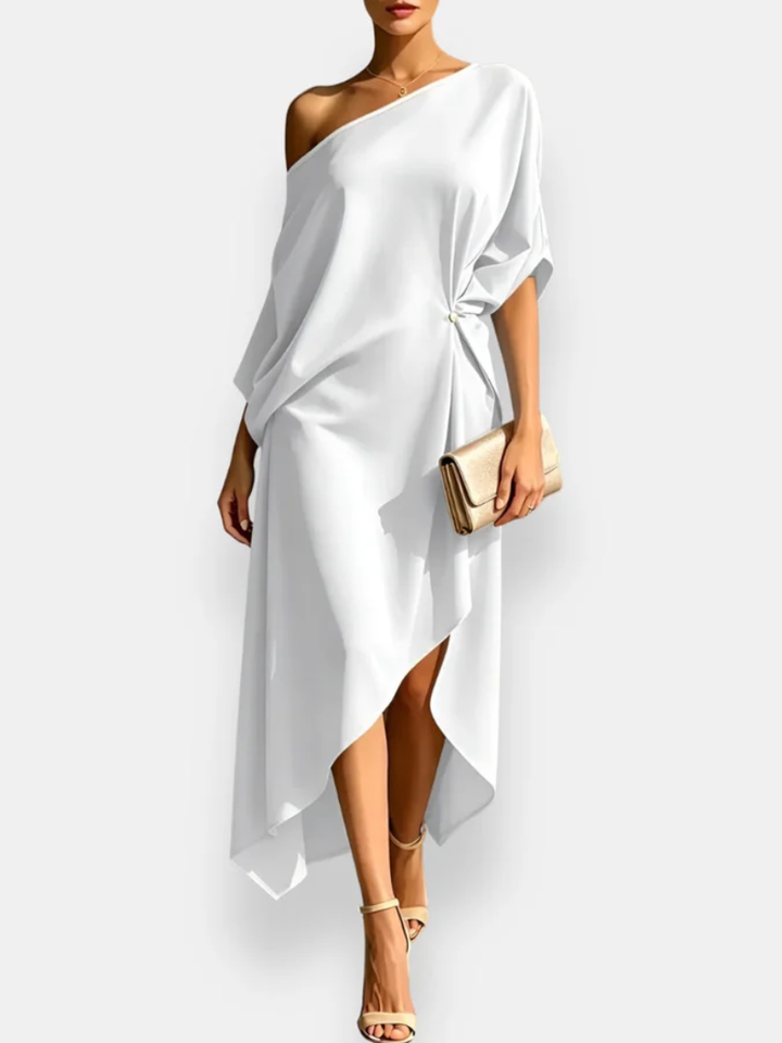 MILENA | ABITO MIDI DRAPPEGGIATO ASIMMETRICO