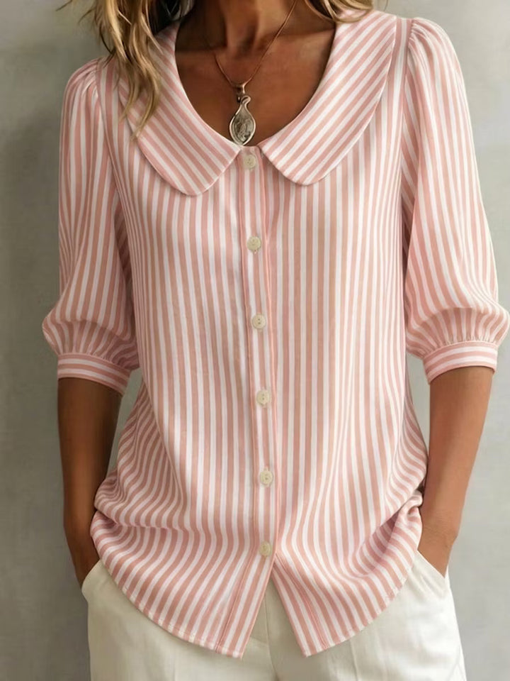 Amelia | Camicia a Collo Peter Pan a Righe Retro