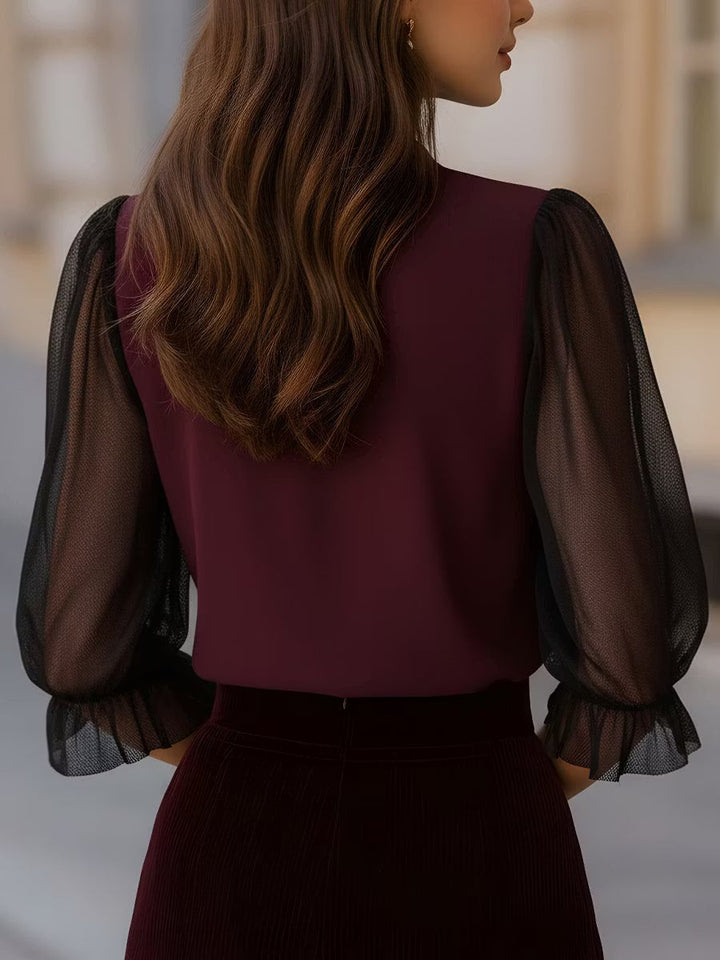 Valora - Blusa con Maniche a Palloncino Trasparenti e Bottoni