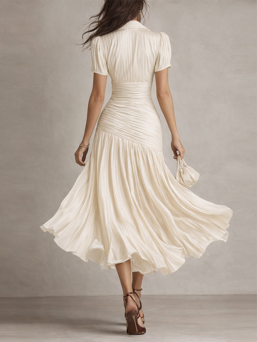 Adriana - Abito Midi in Satin a Strisce Retro