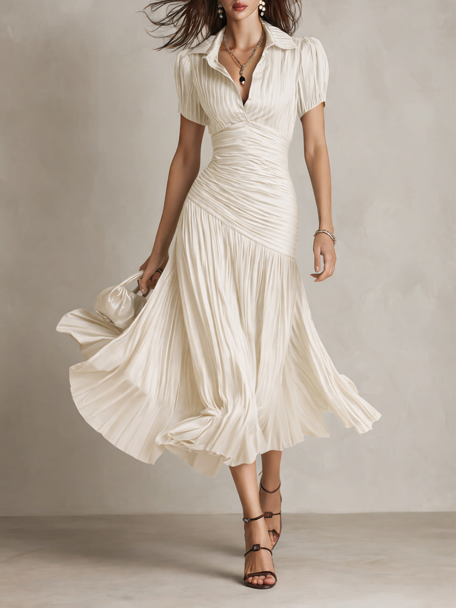 Lucia | Abito Midi Plissettato a Righe