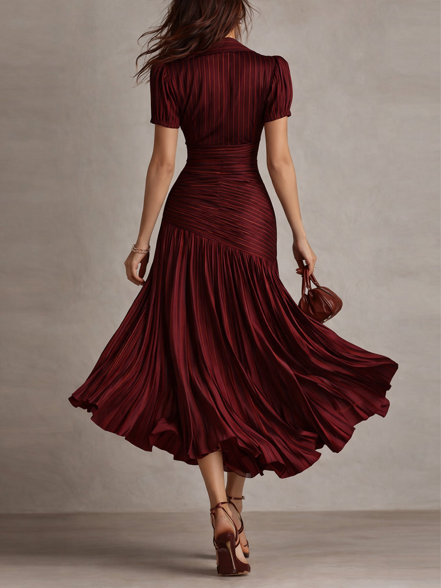 Adriana - Abito Midi in Satin a Strisce Retro