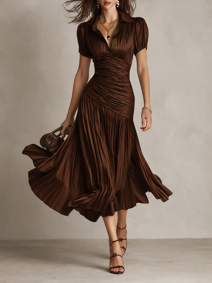 Adriana - Abito Midi in Satin a Strisce Retro