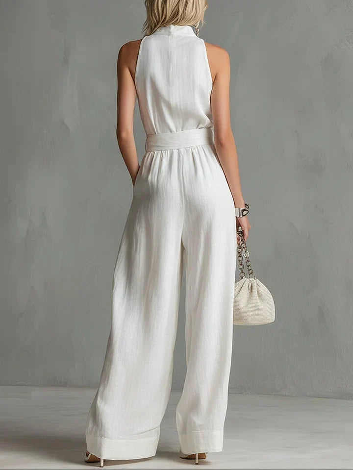 Jumpsuit Elegante da Città – Con Cintura, Senza Maniche, Fit Ampio