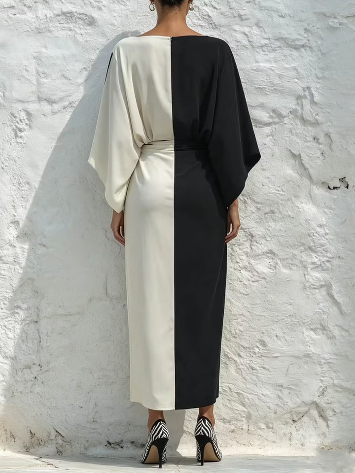 Set di due pezzi con top e gonna midi a contrasto di colore bianco e nero