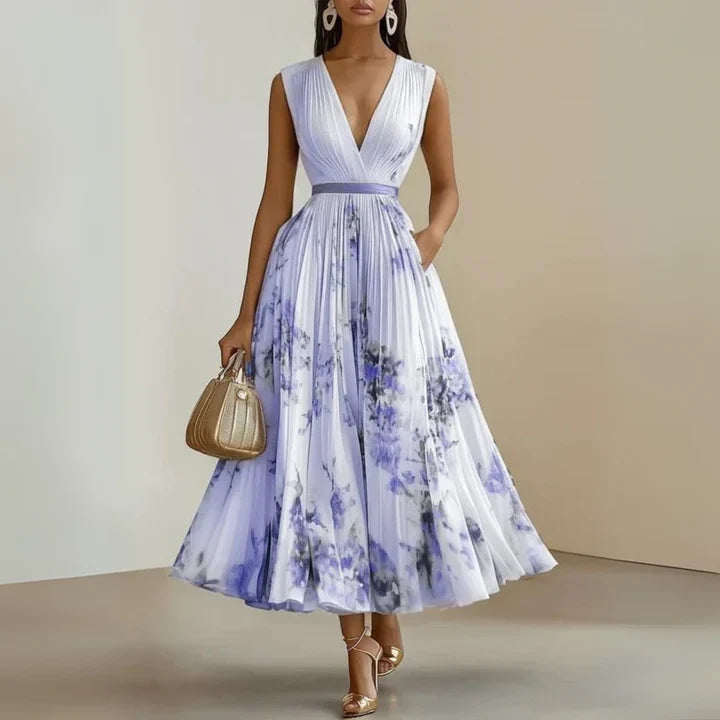 Amelia | Abito Maxi in Chiffon a Fiori Pieghettato