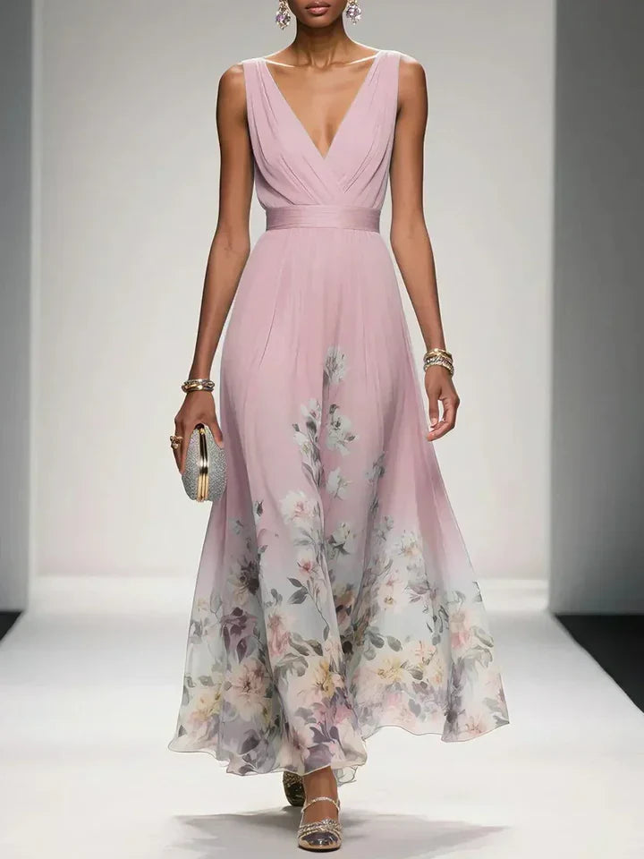 Harper | Abito Maxi a V con Fantasia Floreale