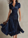 Adriana - Abito Midi in Satin a Strisce Retro